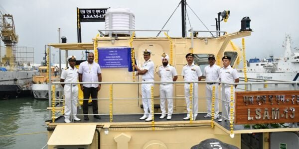 Delivery of Fifth Missile cum Ammunition (MCA) Barge, LSAM 13 (Yard 81) for INS Tunir