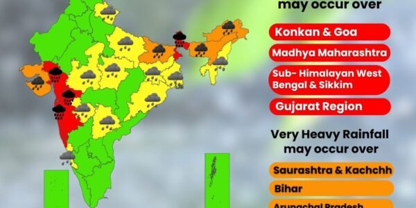 IMD today issued a red alert for heavy rains in some parts of Maharashtra, Goa, Konkan, Gujarat, Sikkim and Sub-Himalayan West Bengal