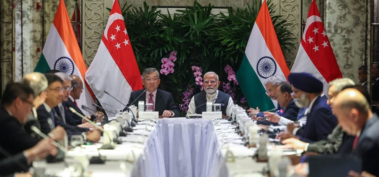PM Narendra Modi today interacted with a group of leading CEOs from Singapore