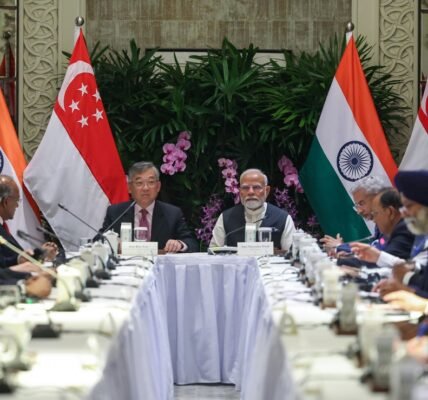 PM Narendra Modi today interacted with a group of leading CEOs from Singapore