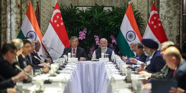PM Narendra Modi today interacted with a group of leading CEOs from Singapore
