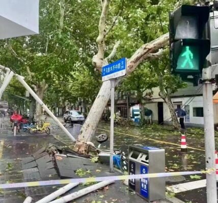The most powerful typhoon in 75 years, Bebinca, hit Shanghai city of China