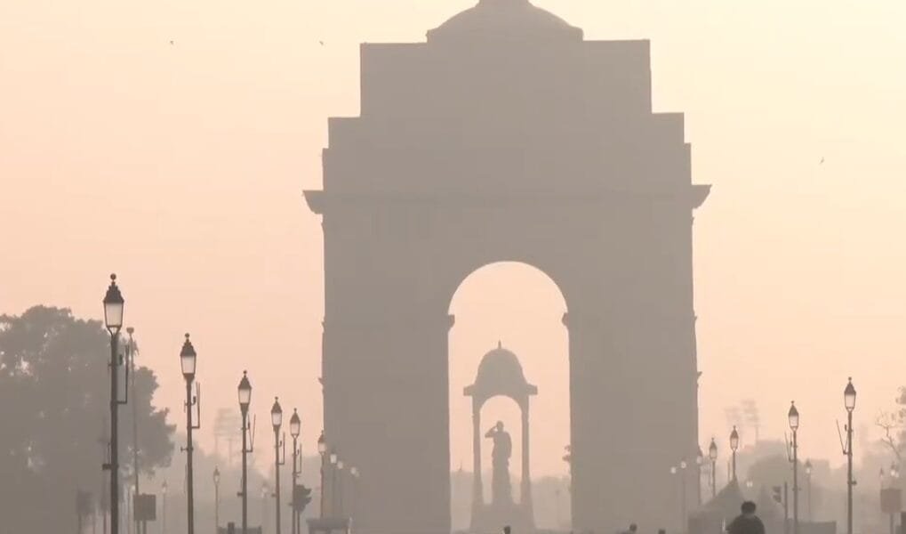 A thin layer of smog looms over the national capital Delhi