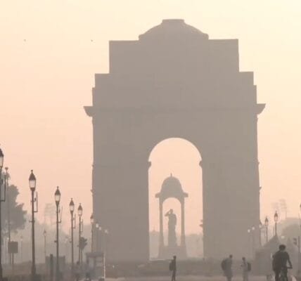A thin layer of smog looms over the national capital Delhi