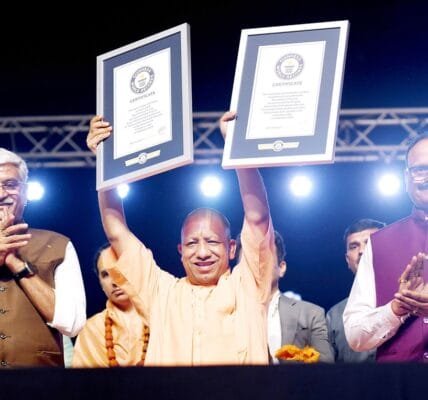 Ayodhya created a world record by lighting more than 25 lakh lamps on the banks of Saryu and performing aarti by 1,121 Vedacharyas