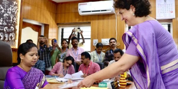 Congress candidate in Kerala Priyanka Gandhi today filed her nomination papers for Wayanad parliamentary constituency