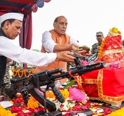 Defence Minister Rajnath Singh performed Shastra Puja with soldiers at Sukna Military Station on the occasion of Dussehra