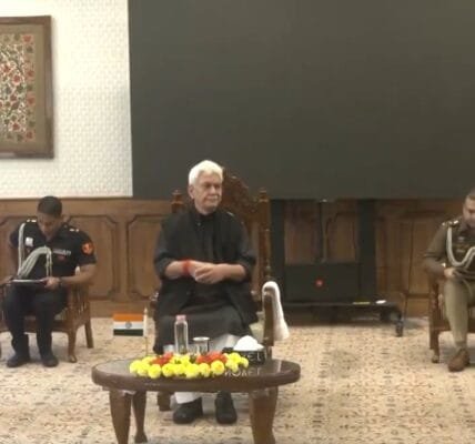 Jammu and Kashmir LG Manoj Sinha administered the oath to National Conference leader Mubarak Gul as the temporary Speaker of the Assembly