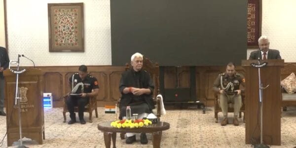 Jammu and Kashmir LG Manoj Sinha administered the oath to National Conference leader Mubarak Gul as the temporary Speaker of the Assembly