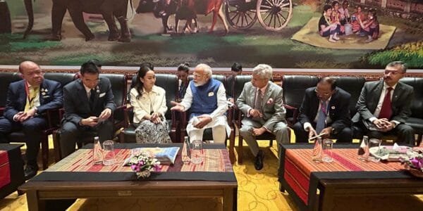 PM Modi meets PM Patongtarn Shinawatra of Thailand on the sidelines of the East Asia Summit in Vientiane