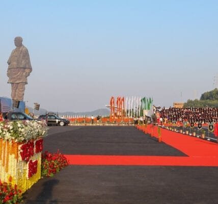 PM Narendra Modi pays tribute at the Statue of Unity in Kevadia, Gujarat