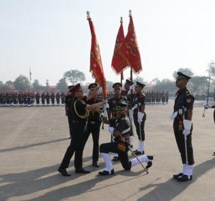Army Chief General Upendra Dwivedi presented the President's flag to four battalions of Mechanised Infantry