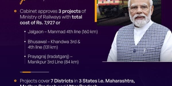 Cabinet approves three multi-track projects of Indian Railways