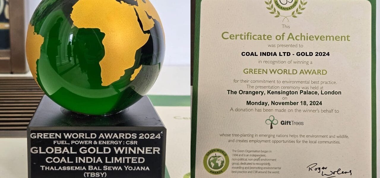Coal India Limited conferred with the Green World Environment Award and the prestigious title of Green World Ambassador