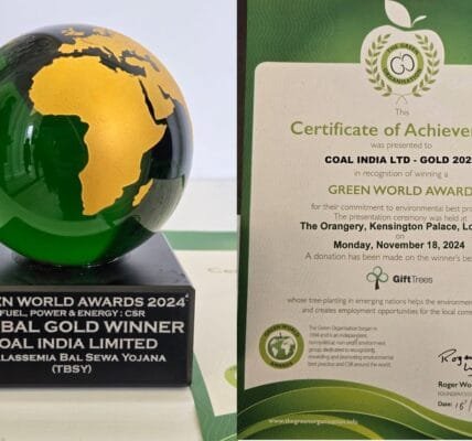 Coal India Limited conferred with the Green World Environment Award and the prestigious title of Green World Ambassador