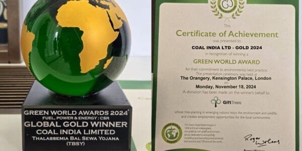 Coal India Limited conferred with the Green World Environment Award and the prestigious title of Green World Ambassador