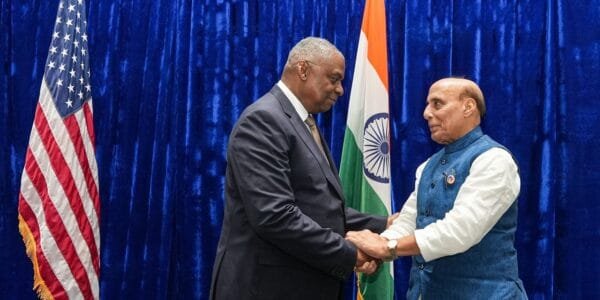 Defence Minister Rajnath Singh meets US Defense Secretary Lloyd J Austin on the sidelines of 11th ASEAN Defence Ministers' Meeting in Lao PDR