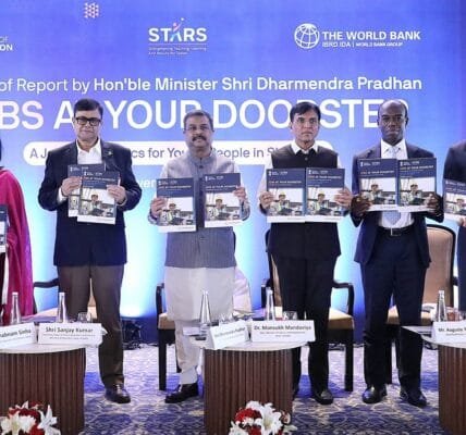 Dharmendra Pradhan and Dr. Mansukh Mandaviya released the World Bank's 'Jobs at Your Doorstep' report
