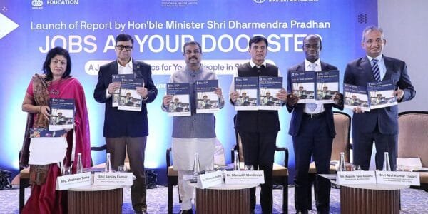 Dharmendra Pradhan and Dr. Mansukh Mandaviya released the World Bank's 'Jobs at Your Doorstep' report