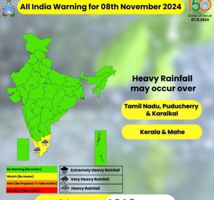 IMD predicted heavy rains along with thunderstorms and lightning in Tamil Nadu, Puducherry and Kerala today