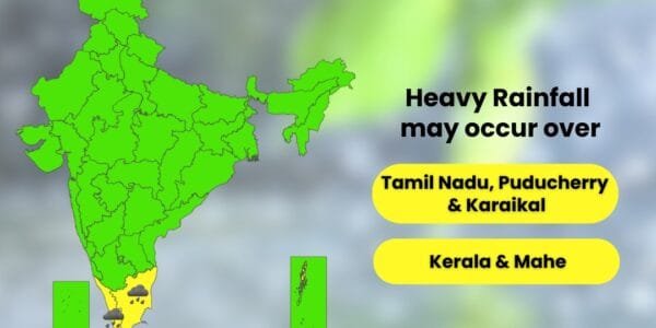IMD predicted heavy rains along with thunderstorms and lightning in Tamil Nadu, Puducherry and Kerala today
