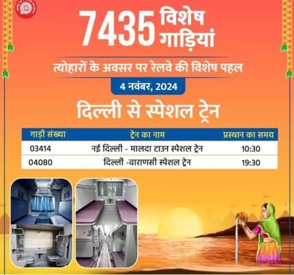 Indian Railways today ran 25 special trains from Delhi and NCR to various parts of the country in view of the festivals