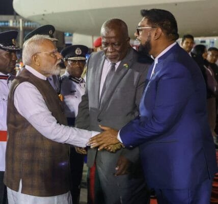 PM Narendra Modi arrived in Guyana on a three-day visit