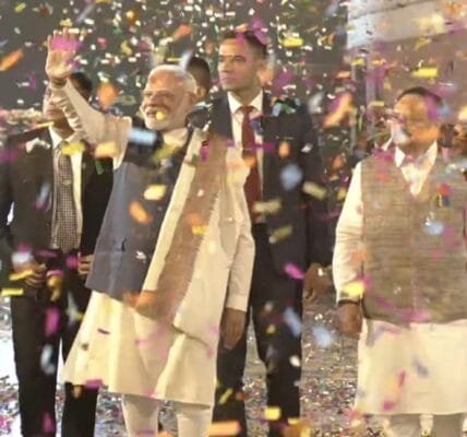 PM Narendra Modi was given a grand welcome on his arrival at BJP headquarters