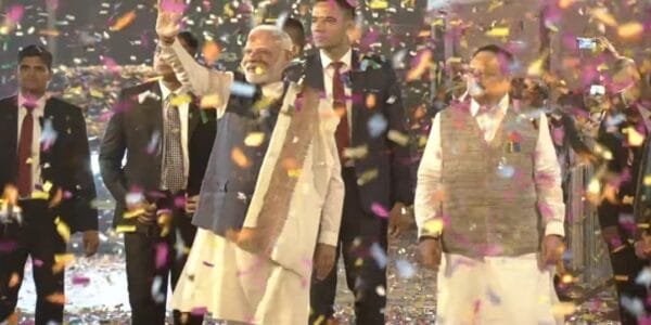 PM Narendra Modi was given a grand welcome on his arrival at BJP headquarters
