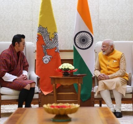 Bhutan's King Jigme Wangchuck and Queen Jetsun Pema Wangchuck met Prime Minister Narendra Modi in New Delhi today