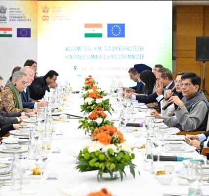 Commerce and Industry Minister Piyush Goyal interacts with Ambassadors of the European Commission Delegation and EU Member States