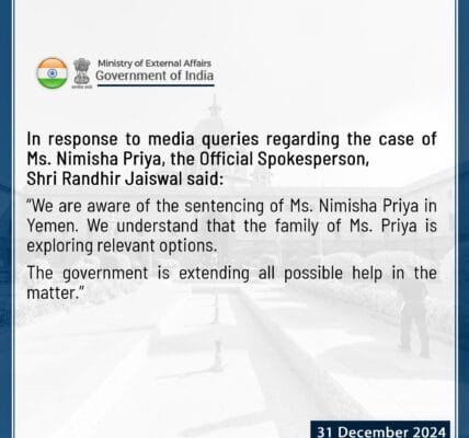 Government assures all possible assistance in the case of Indian nurse sentenced to death in Yemen