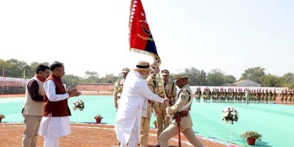 Home Minister Amit Shah presented 'President's Colour' to Chhattisgarh Police in Raipur