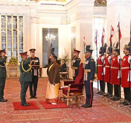 President Draupadi Murmu conferred the honorary rank of General of the Indian Army to General Ashok Raj Sigdel at Rashtrapati Bhavan today