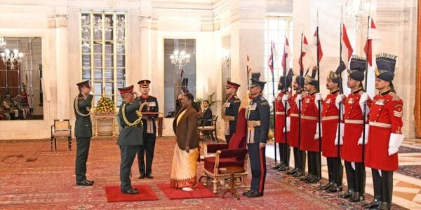 President Draupadi Murmu conferred the honorary rank of General of the Indian Army to General Ashok Raj Sigdel at Rashtrapati Bhavan today