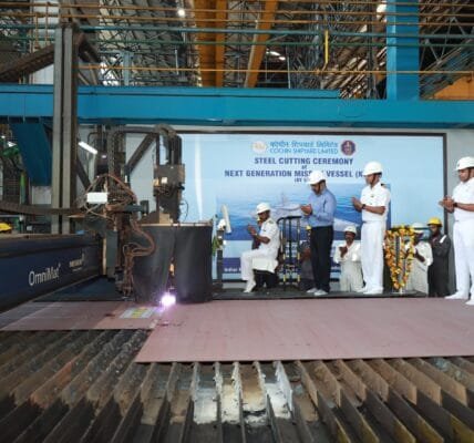 Steel Cutting Ceremony at Cochin Shipyard, Kochi to mark the launch of the construction programme for the first Next Generation Missile Vessel (NGMV) for the Indian Navy