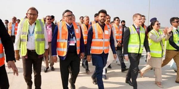 Union Aviation Minister Ram Mohan Naidu oversaw the landing of the first validation flight at Jewar airport