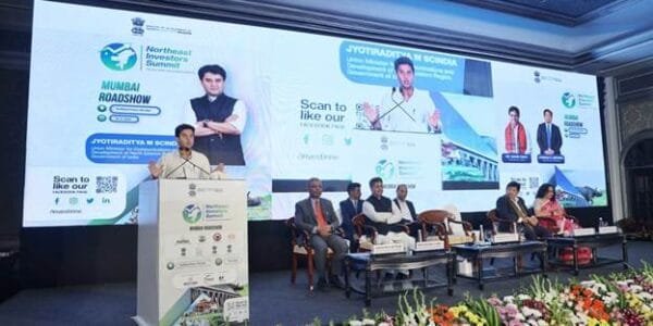 Union Minister Jyotiraditya Scindia, Tripura Chief Minister Dr. Manik Saha and Meghalaya Chief Minister Conrad K. Sangma participated in the 'Northeast Trade and Investment Roadshow' in Mumbai