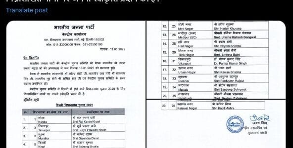 BJP releases second list of 29 candidates for Delhi Assembly elections