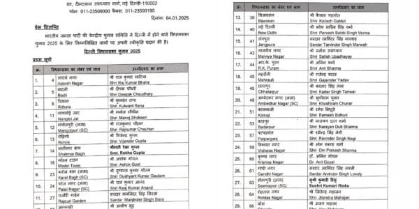 Bharatiya Janata Party released the first list of 29 candidates for Delhi Assembly elections