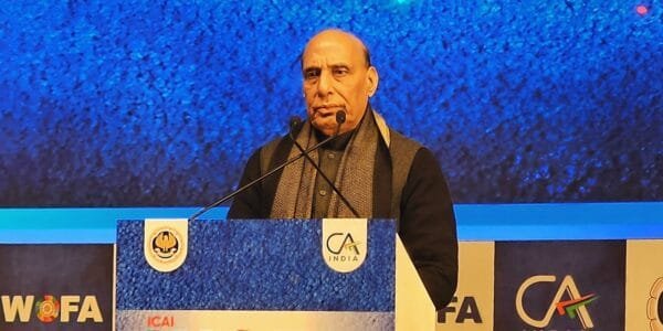 Defence Minister Rajnath Singh addresses the inaugural session of the World Forum of Accountants organised by ICAI