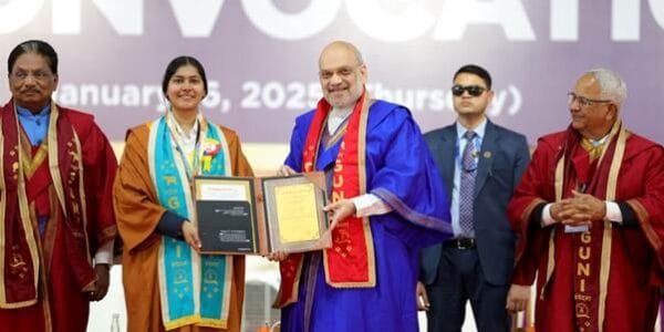 Home Minister Amit Shah today addressed the 18th convocation of Ganpat University in Mehsana, Gujarat