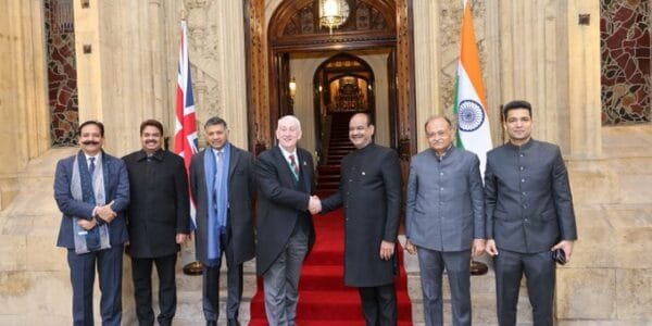 Lok Sabha Speaker meets Speaker of the House of Commons Sir Lindsay Hoyle in London