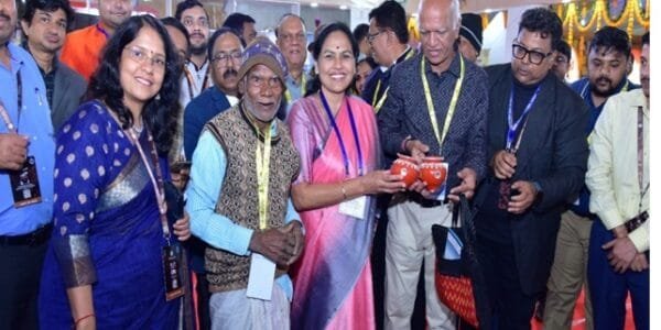 Minister of State for MSME Shobha Karandlaje attended the 18th Pravasi Bharatiya Divas Convention at Janata Maidan, Bhubaneswar