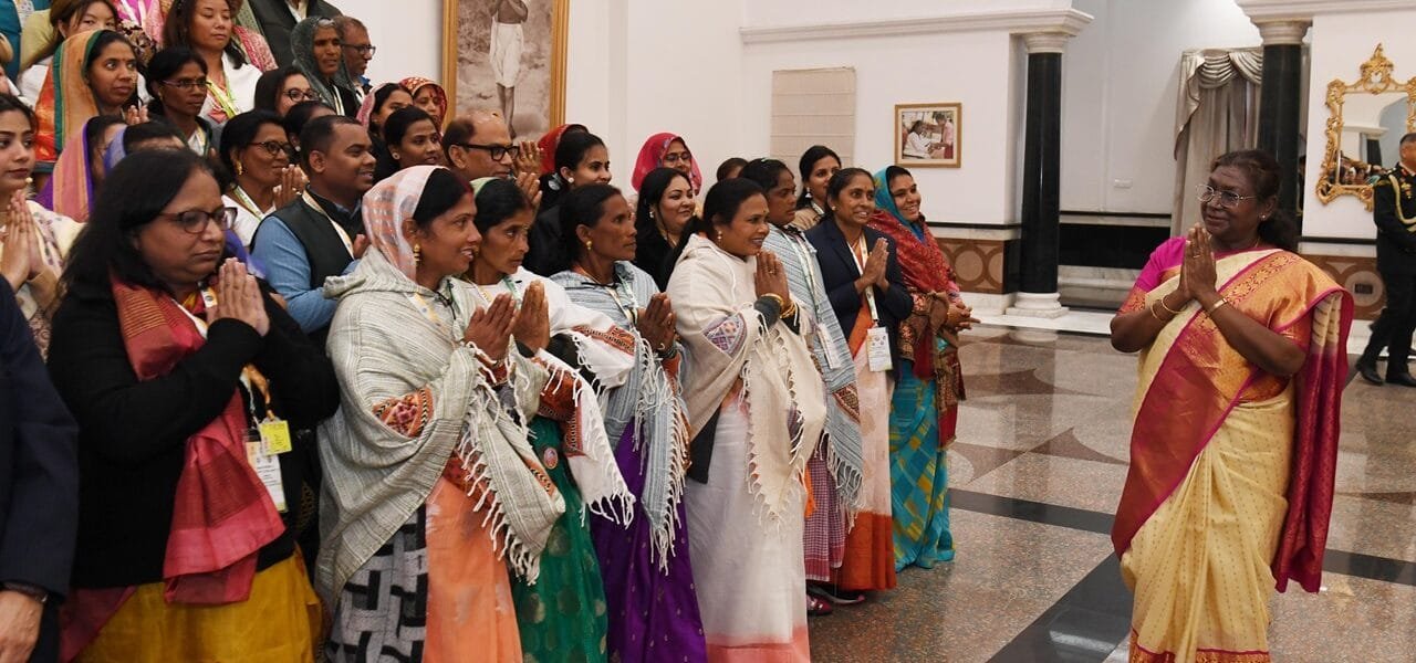 President Draupadi Murmu interacts with Scheduled Tribe women representatives of Panchayati Raj Institutions