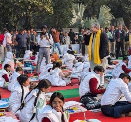 Union Information and Broadcasting Minister Ashwini Vaishnaw interacts with students at NDMC's 'Exam Warrior' initiative