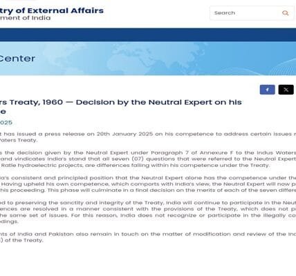 World Bank-appointed neutral expert supports India on Indus Water Treaty dispute between India and Pakistan