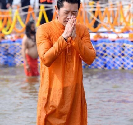 Bhutan King Jigme Khesar Namgyal Wangchuck took a holy dip at the Triveni Sangam during the Maha Kumbh in Prayagraj today