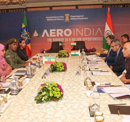 Defence Minister Rajnath Singh held bilateral meetings with Defence Ministers of Zimbabwe, Yemen, Ethiopia, Gambia and Gabon on the third day of Aero India 2025