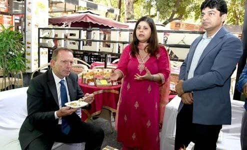 Former Prime Minister of Australia Anthony John Abbott visits NAFED Millet Experience Centre at Dilli Haat, New Delhi